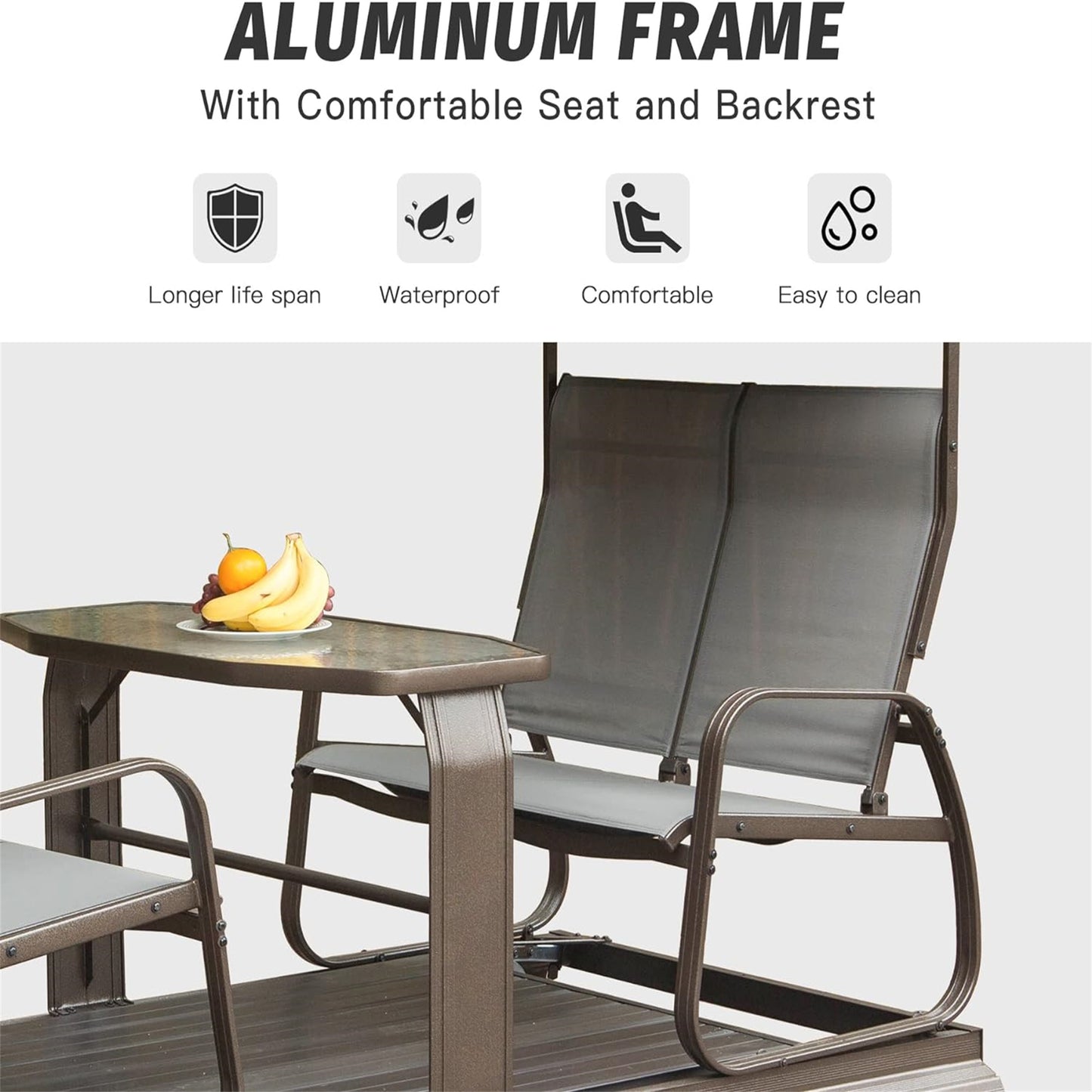 4-Seat Outdoor Glider Benches With Canopy, Retro Metal Glider Chair With Aluminum Frame, Patio Swing Chair For Outside,Garden,Lawn