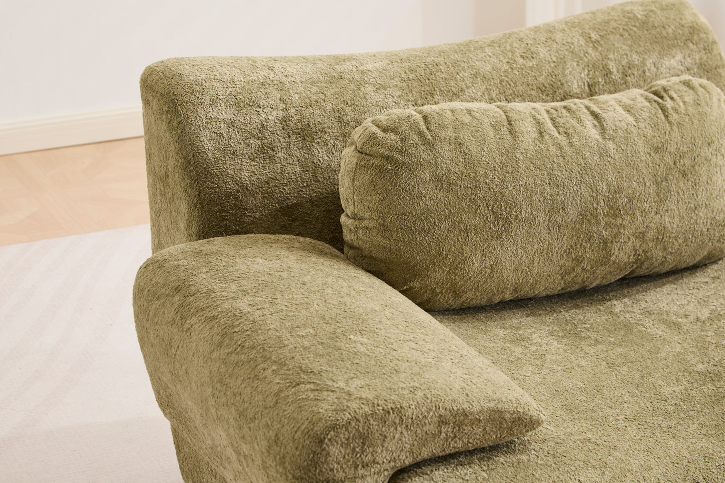 Compression Wave Sofa, Convertible Floor Sofa Bed, DIY Boneless Modular Sectional Sofa, No Assembly Required, Rabbit Velvet Fabric, 2-Seater, Green