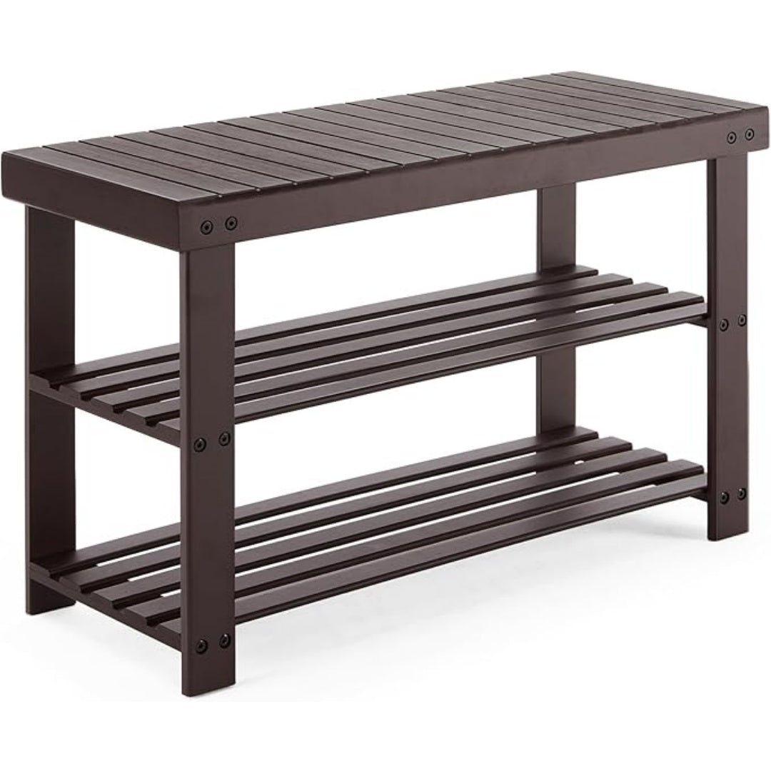 Three-tier Shoe Rack Bench, Bamboo Entrance Storage Organizer, Front Door Entrance Shoe Rack