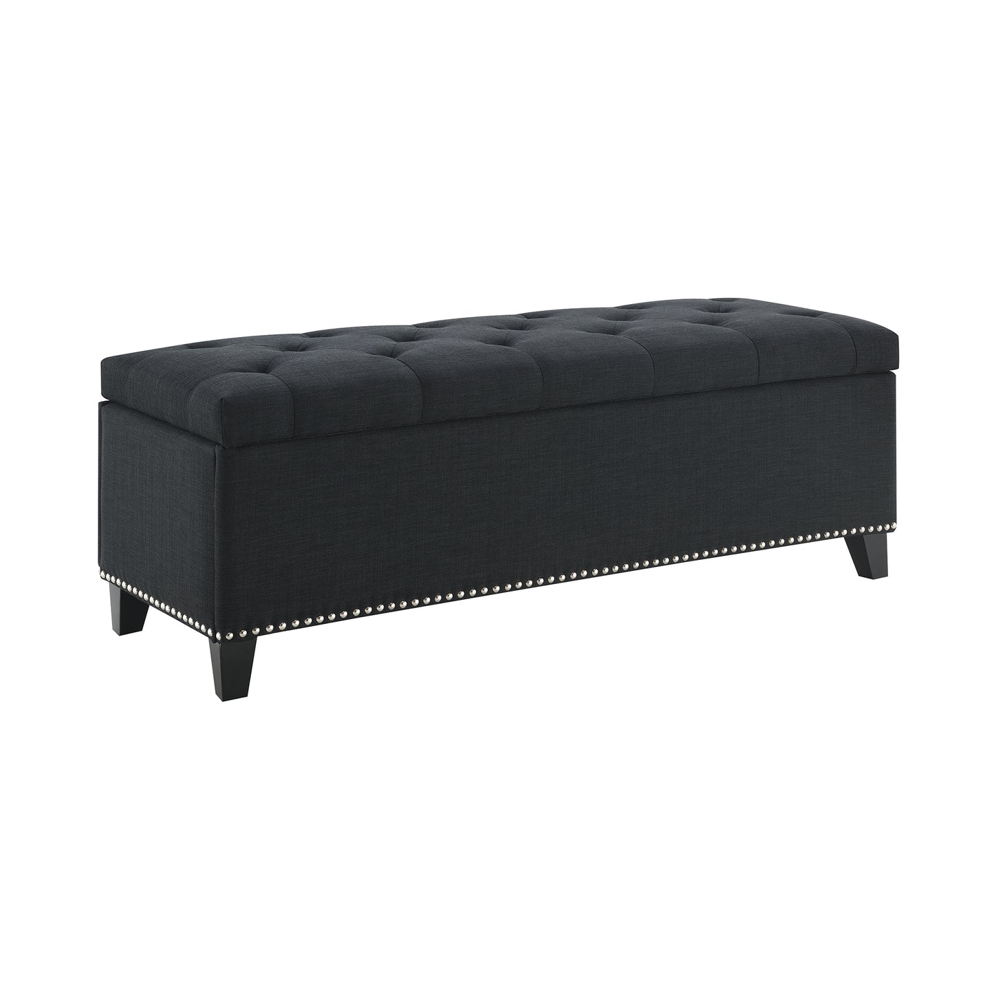 47.5  Storage Ottoman, Storage Bench With Safety Close Hinge, Linen Button-Tufted Ottoman For Living Room, Entryway, Hallway, Foot Rest, Support 500lbs - Black