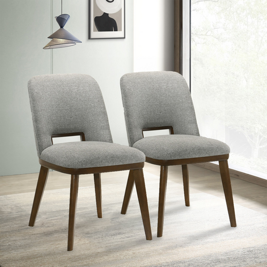 Blake Mid-Century Modern Light Grey Fabric Dining Chair   Set Of 2   With Walnut Solid Wood Base 33.7  H X 19.3  W X 24.8  D