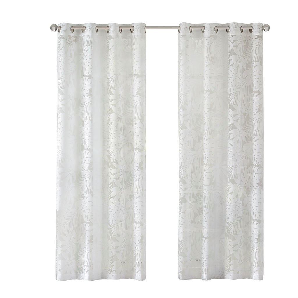 Palm Leaf Burnout Window Sheer White 50x84
