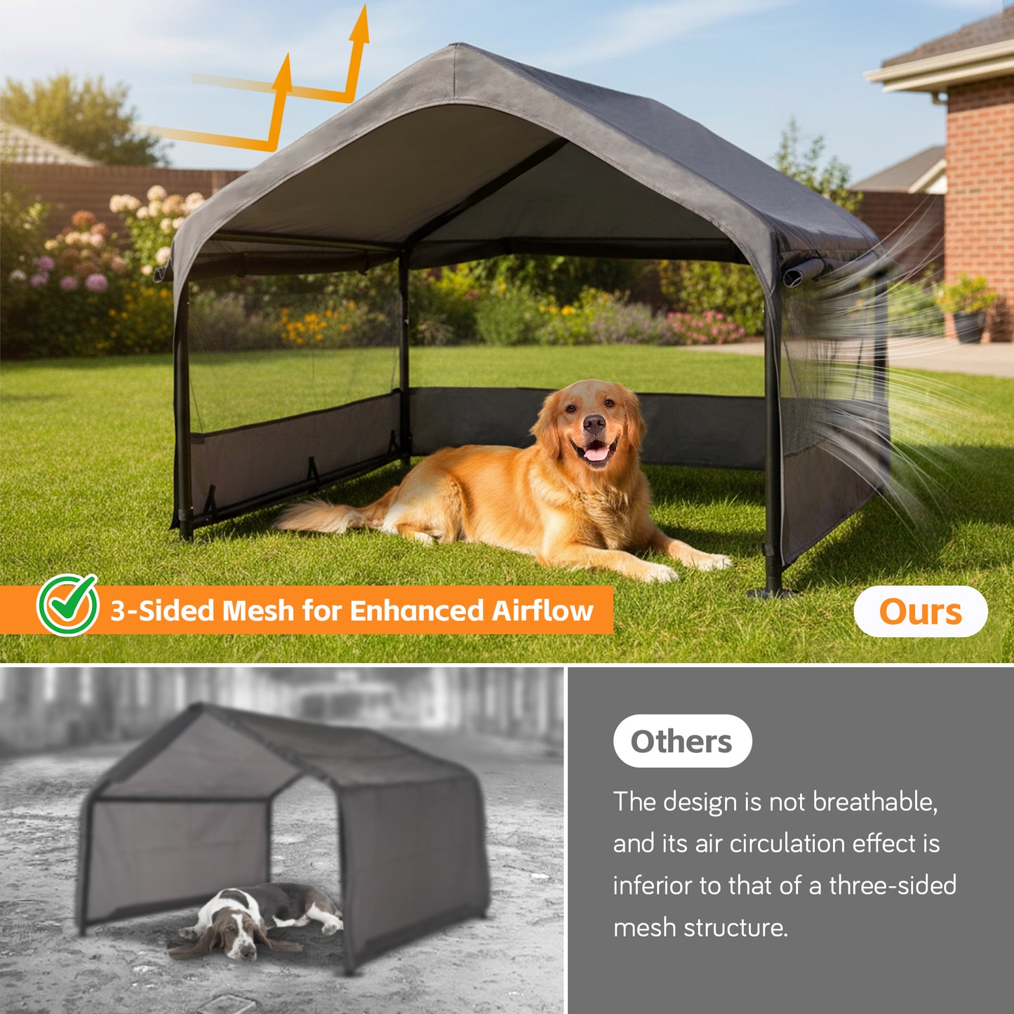Extra Large Outdoor Dog House Tent With 3-Sided Mesh Windows, Breathable Sun Rain Cover Pet Shelter With Canopy And Ground Stakes For Dogs, Cats, Livestock 4 X 4 X 3.3, Gray