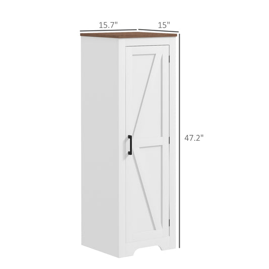 Farmhouse Accent Cabinet With Adjustable Shelf Barn Door Storage Cabinet For Living Room Floor Pantry Cabinet, White