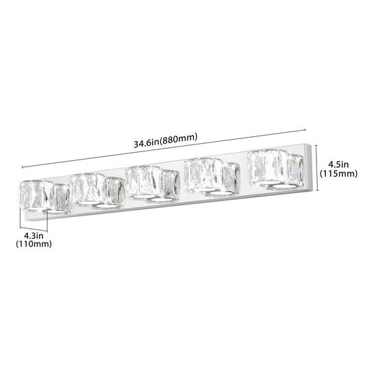35  Modern Crystal 5-Light LED Wall Sconce -Elegant Chrome Bathroom Vanity Light With Clear Crystal Shades For Bathroom, Bedroom, Or Hallway