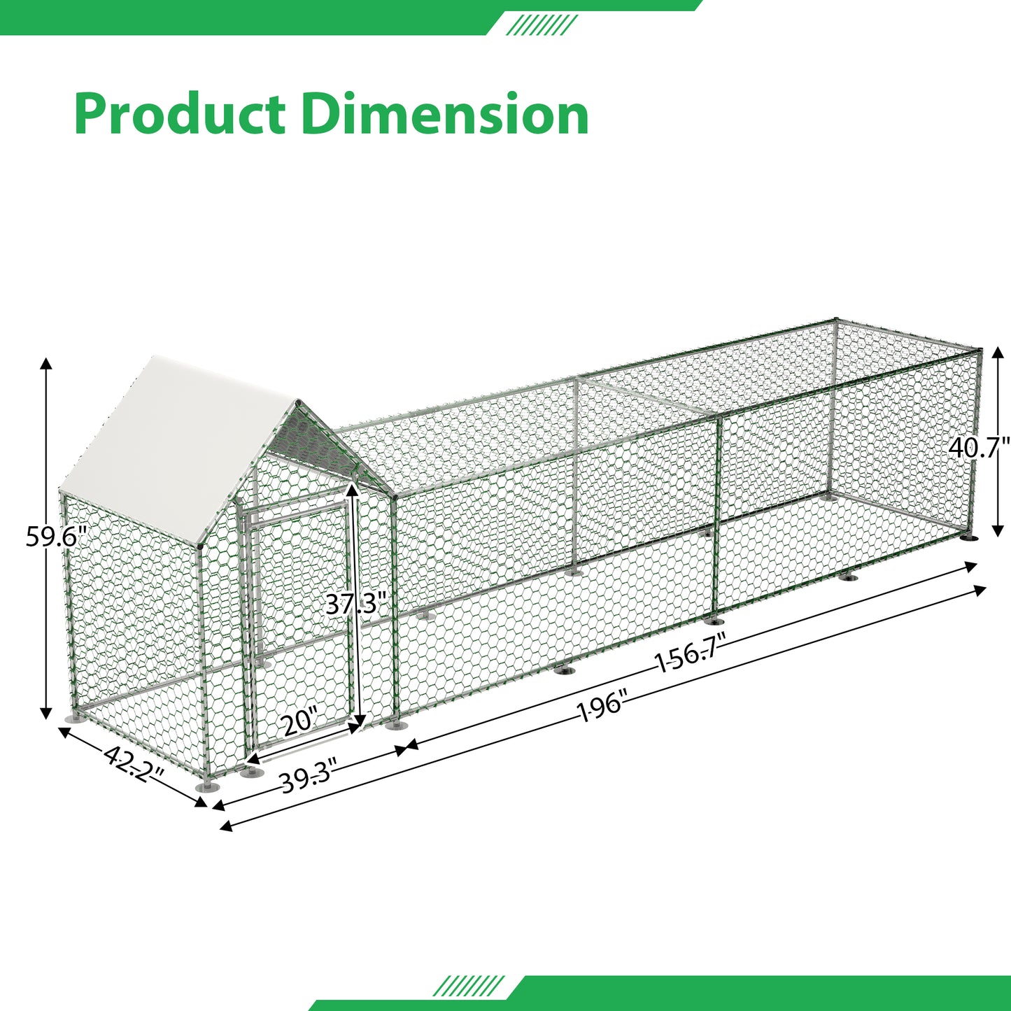 16x3FT Metal Chicken Coop Run Hen House Poultry Habitat Cage W Cover