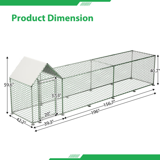 16x3FT Metal Chicken Coop Run Hen House Poultry Habitat Cage W Cover