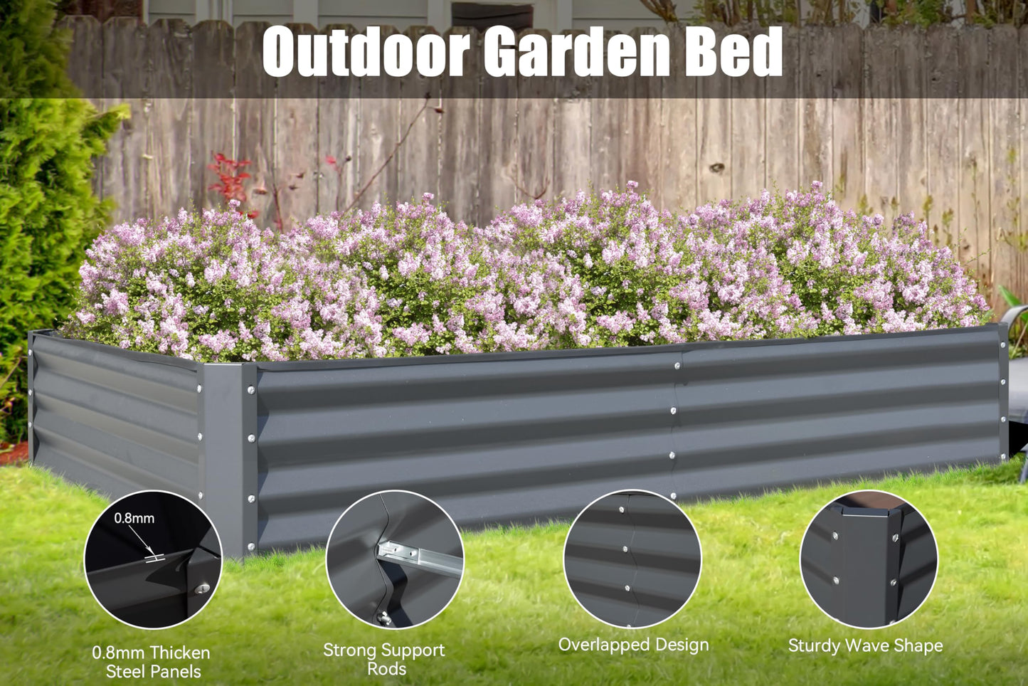 6x3x1ft Galvanized Raised Garden Bed, Outdoor Planter Garden Boxes Large Metal Planter Box For Gardening Vegetables Fruits Flowers,Gray