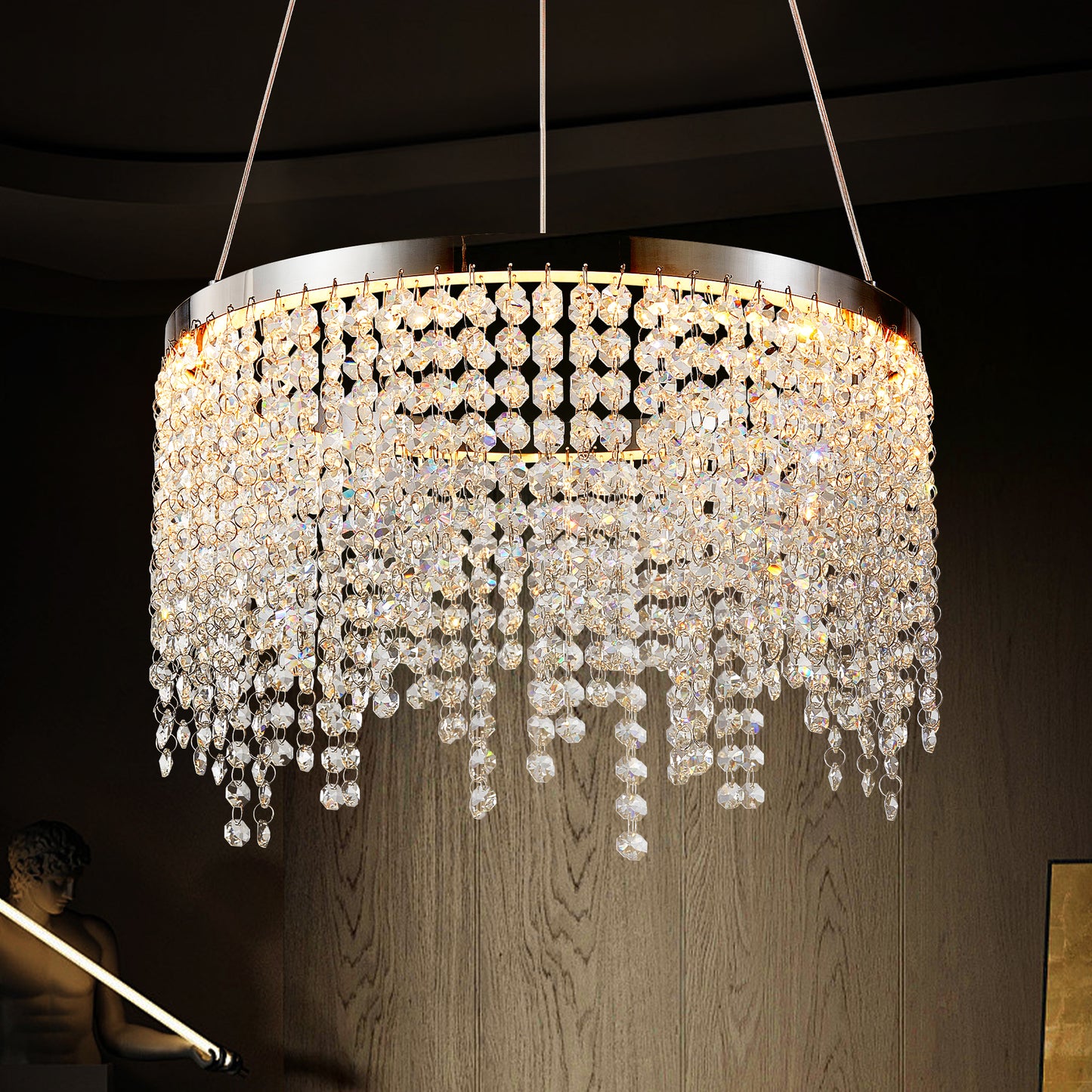 16-inch Luxury Crystal LED Chandelier - Adjustable Height And Color Temperature 3000K-6000K - Modern Chandelier For Living Room, Dining Room And Bedroom