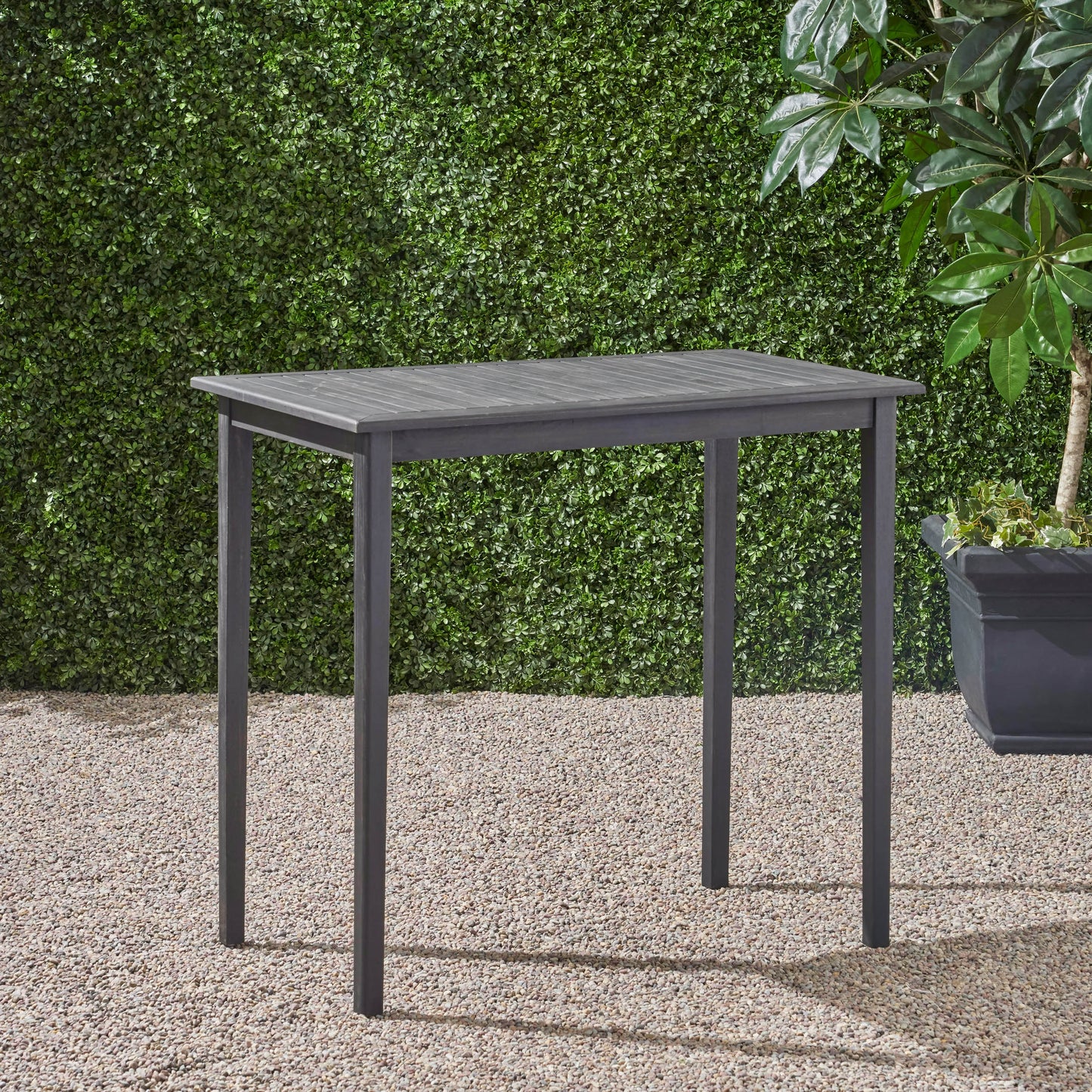 Outdoor Minimalist Acacia Wood Rectangle Bar Table - Dark Gray