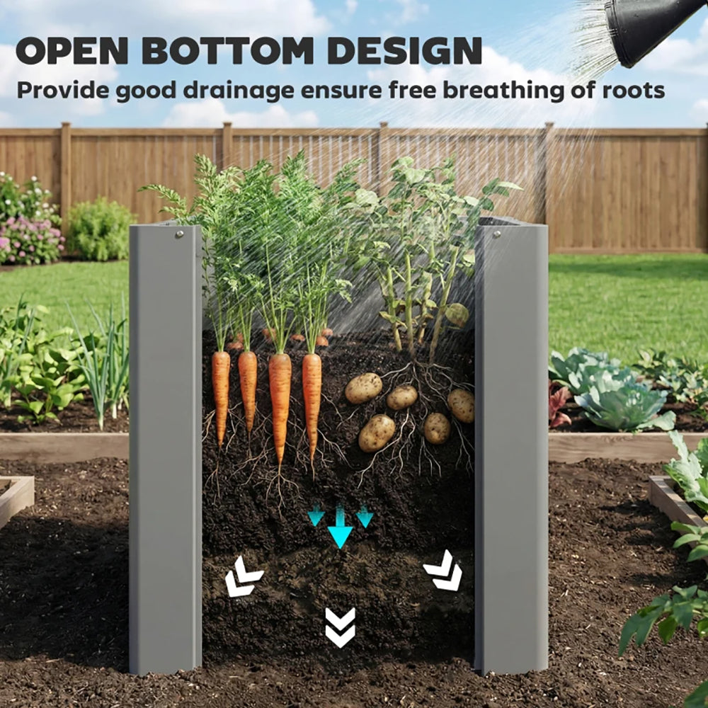 Raised Garden Bed Galvanized Planter Box Outdoor Open-Bottom Design With Gloves For Gardening Vegetables, Flower