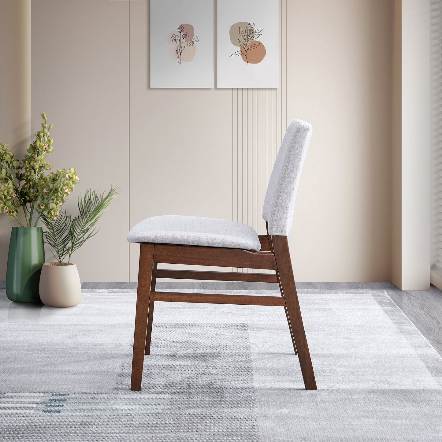 Gusto Mid-Century Modern Fabric Dining Chair   Set Of 2   In Light Gray With Solid Wood Frame 22.4  W X 18.1  D X 31.1  H For Living Room Bedroom Outdoor