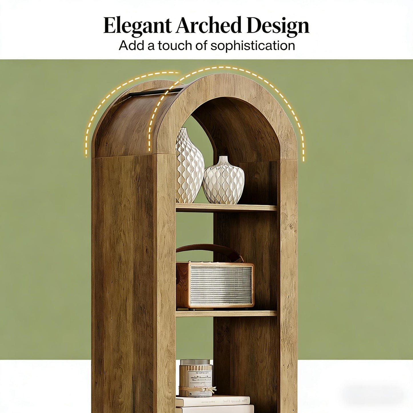 Open Bookcase,Arched Display Shelf