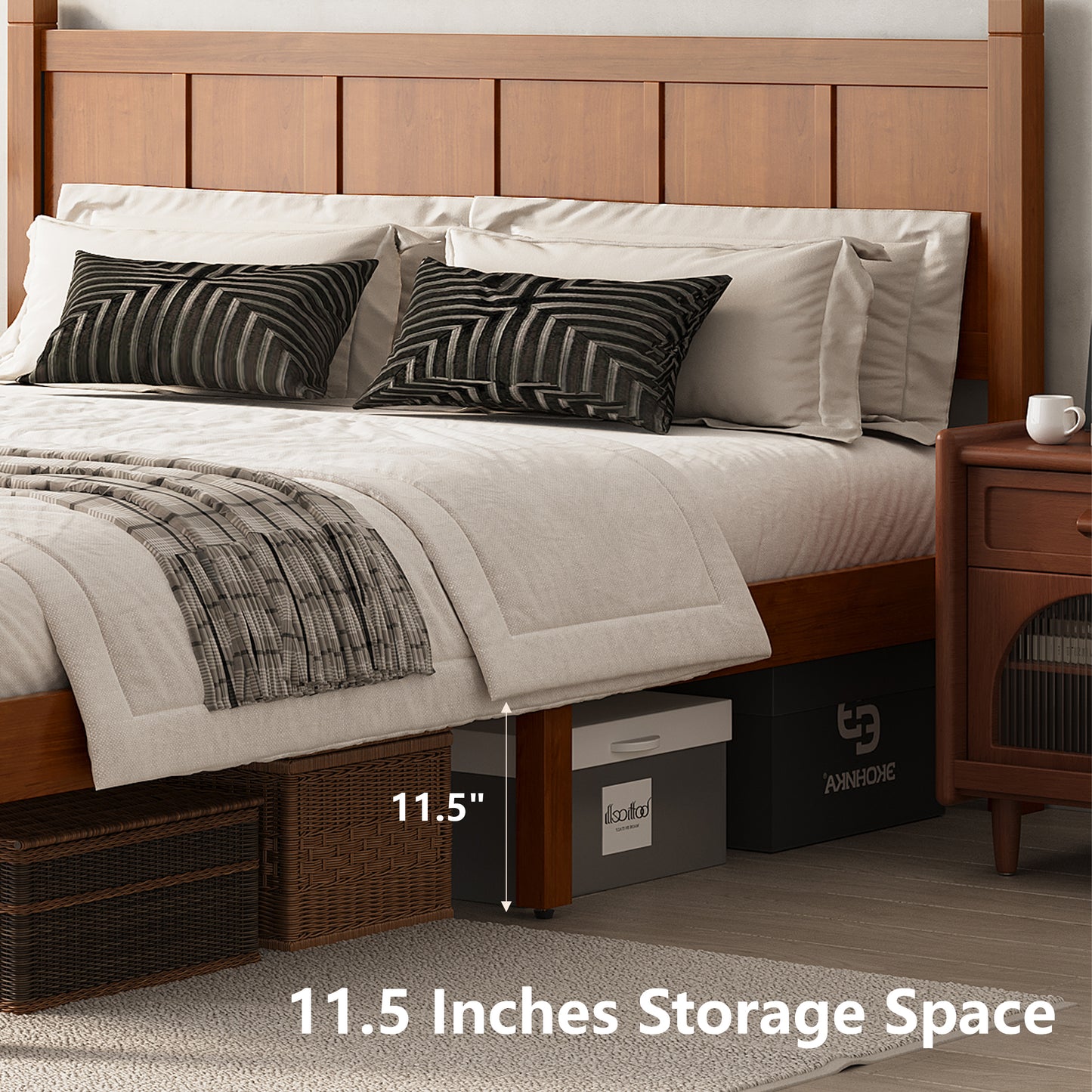 Queen Size Flat Panel Bed With Headboard & Footboard, Minimalist Modern Platform Bed With Wood Grain Finish, Shaker And Farmhouse Style Design, Sleek And Functional Bedroom Furniture,Light Walnut