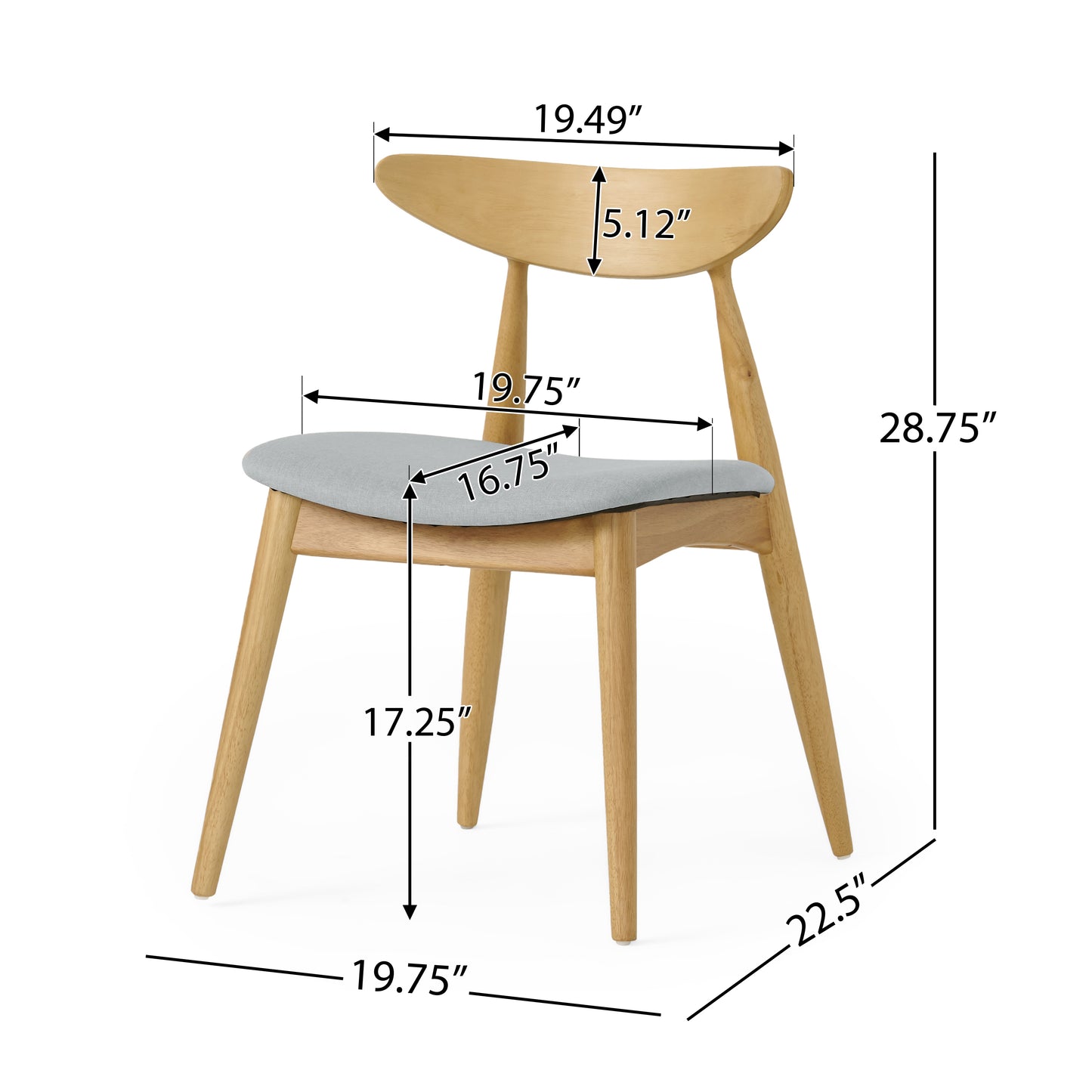 Set Of 2 Retro Rubberwood Chairs With Ergonomic Back & Plush Cushions, Natural Beige  Same Sku 59297.00BEI