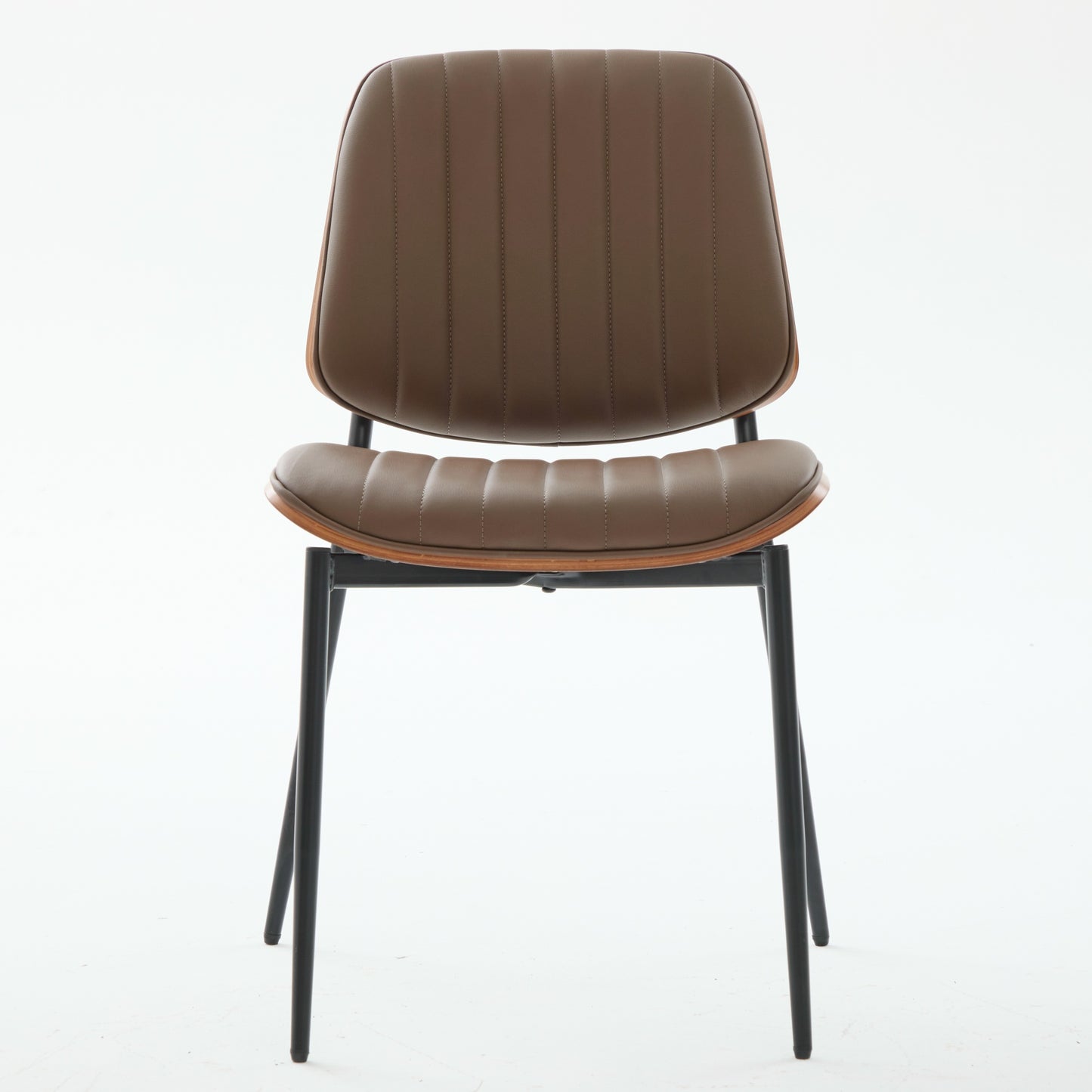 Dining Chairs Set Of 2 Mid Century Modern Retro Faux Leather Chair With Walnut Bentwood Back Upholstered Seat Metal Legs Adjustable Foot For Kitchen Dining Room Chairs Brown PU,SW1849BR
