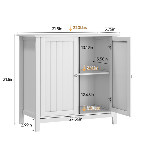 White Double Door Storage Cabinet, Mid-Century Modern Freestanding Buffet Cabinet, Bathroom Storage Cabinet With Silver Knobs For Living Room, Kitchen, Bathroom, Hallway