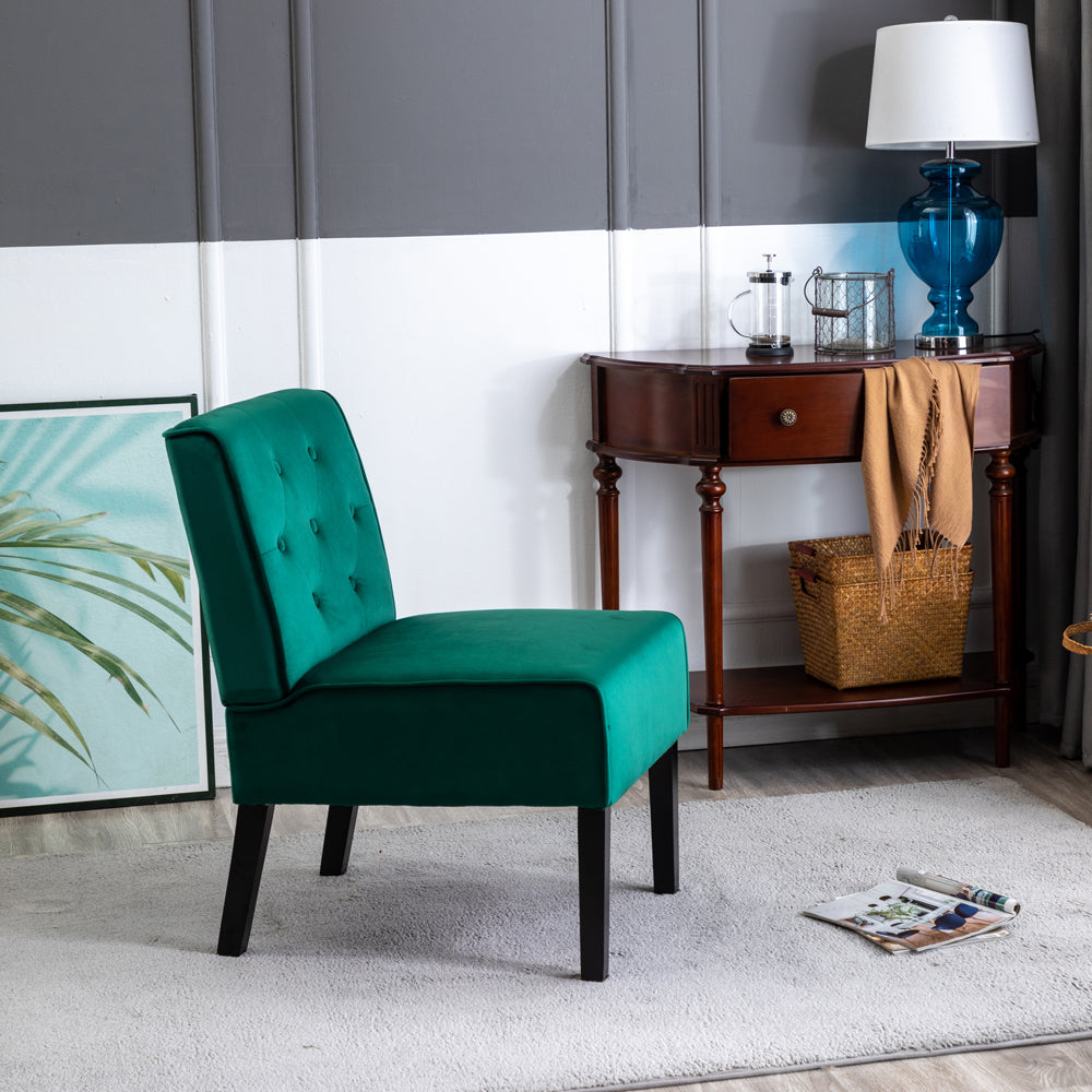 Reese 53    2Piece Living Room Armless Button Tufted Pattern Accent Chair With Velvet Fabric And Premium High Density Foam Cushion, Green