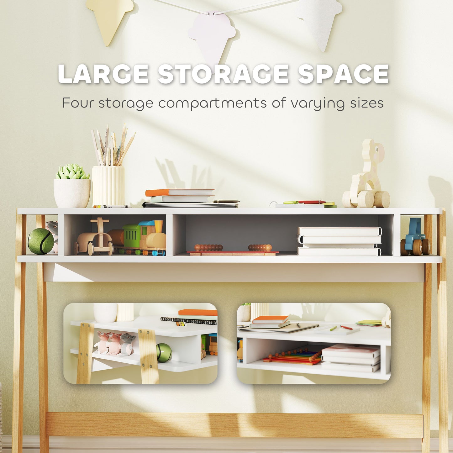 Kids Desk And Chair Set With Storage For Bedroom, School, Gift For Children Ages 3-12, White
