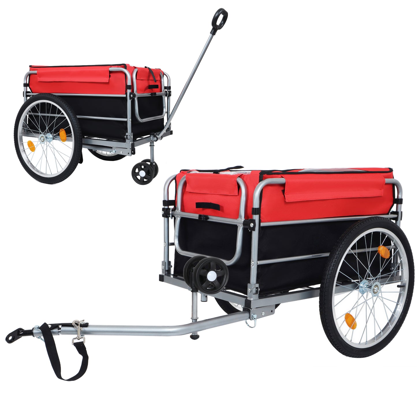 Bike Cargo Trailer, Aluminum Luggage Cart,Heavy Duty 220 Lbs Bicycle Wagon Cart, 20  Whee,l Folding Groceries Hauler With Safe Hitch System, Removable Cover, Oxford Fabric For Cycling Travel