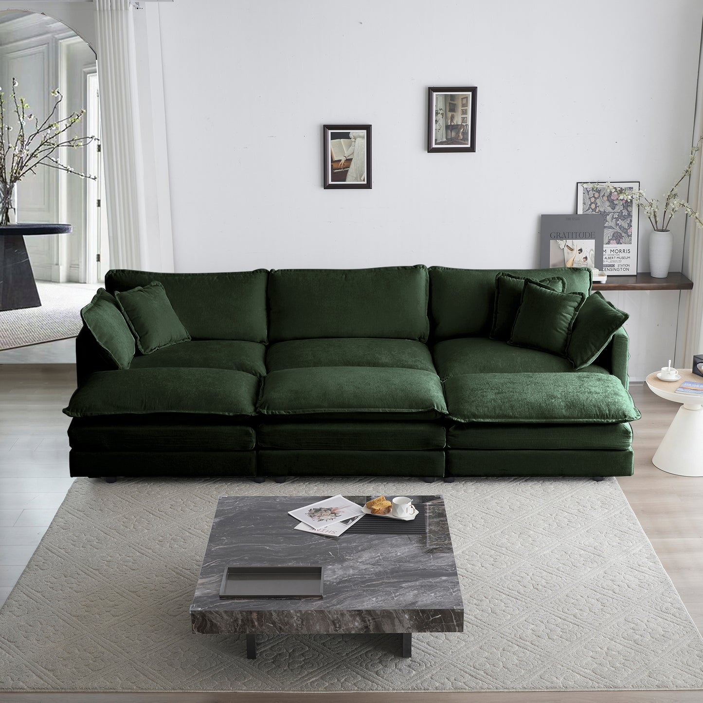 Comfortable Deep Seat Reversible Modular 6 Seater Sectional Super Soft Sofa U Shaped Sectional Couch With 3 Ottomans, 3 Toss Pillows And 2 Arm Pillows