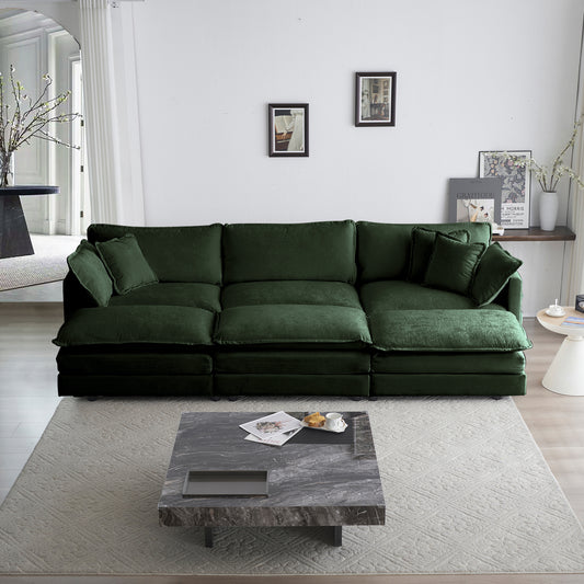 Comfortable Deep Seat Reversible Modular 6 Seater Sectional Super Soft Sofa U Shaped Sectional Couch With 3 Ottomans, 3 Toss Pillows And 2 Arm Pillows