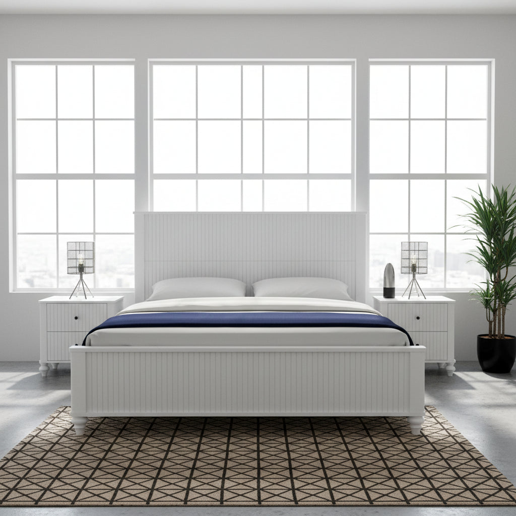 King Size Bed Frame In White - Solid Pine Wood & MDF, No Box Spring Needed, Modern Wooden Bed With Headboard And Footboard