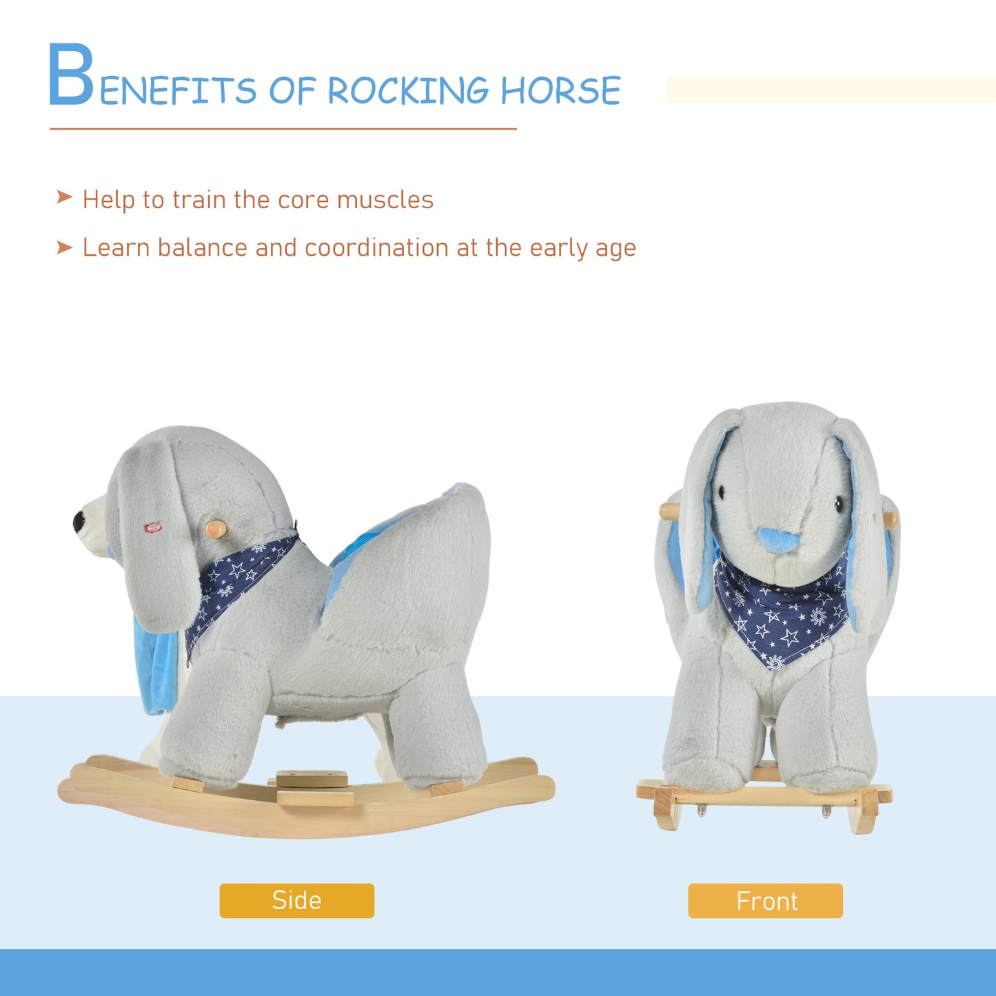 Kids Ride-On Rocking Horse Toy Bunny Rocker With Fun Play Music & Soft Plush Fabric For Children 18-36 Months