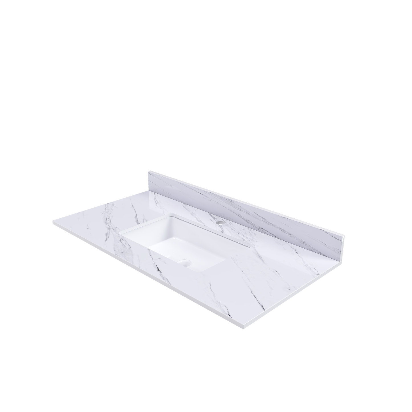 43 Inch Marble Vanity Top  White Vanity Top With 1 Pre-drilled Faucet Holes  Bathroom Vanity Top With Undermount Rectangular Middle Sink And 4 Height Backsplash   Bianco Carrara Venato