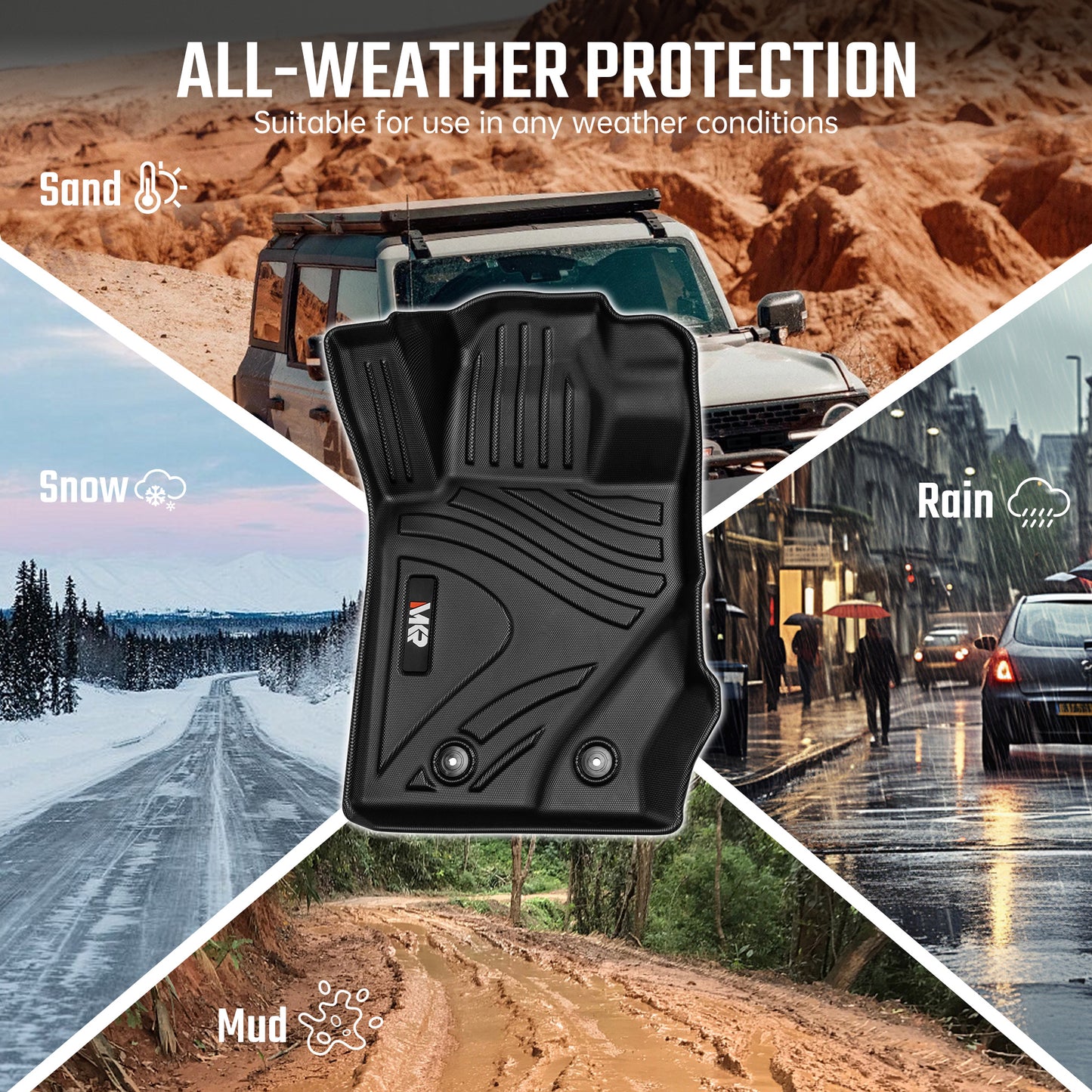 MKR Car Floor Mats For 2021-2023 Ford Bronco 4 Doors 3D TPE All-Weather Floor Mats - Full Set Interior Car Accessories All-Weather Not Fit 2 Doors Version