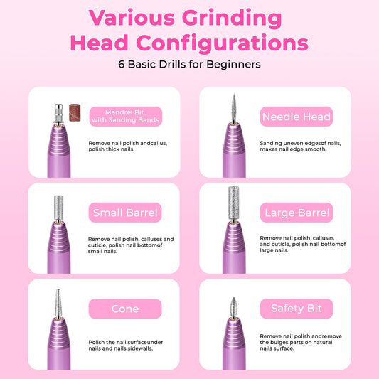 Portable Electric Nail Drill, Professional Nail File Kit For Acrylic, Gel Nails, Manicure Pedicure With Nail Drill Bits Sanding Bands Rose Gold