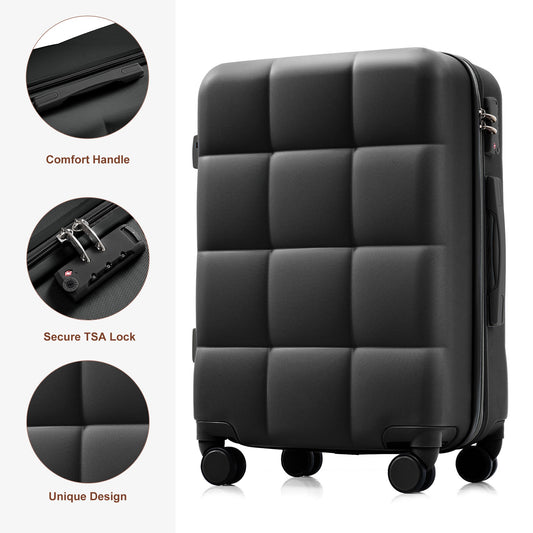 Luggage Set Of 3, Airline Certified Carry-on Luggage With Cup Holder, ABS Hard Shell Luggage With Spinner Wheels, Black