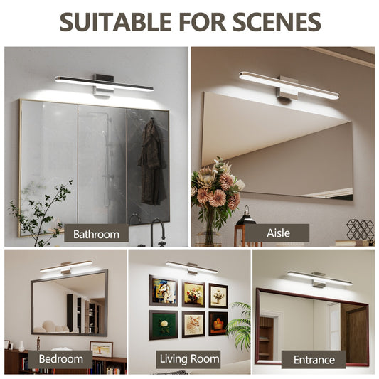 Modern Bathroom Light Fixtures Dimmable LED Vanity Lights Chrome Lamps For Bathover Mirror 24 Inch Vanity Sconces Indoor 12W Bar Lighting For Bathrooms Restroom Bedroom 6000K Wall Light For Bathroom