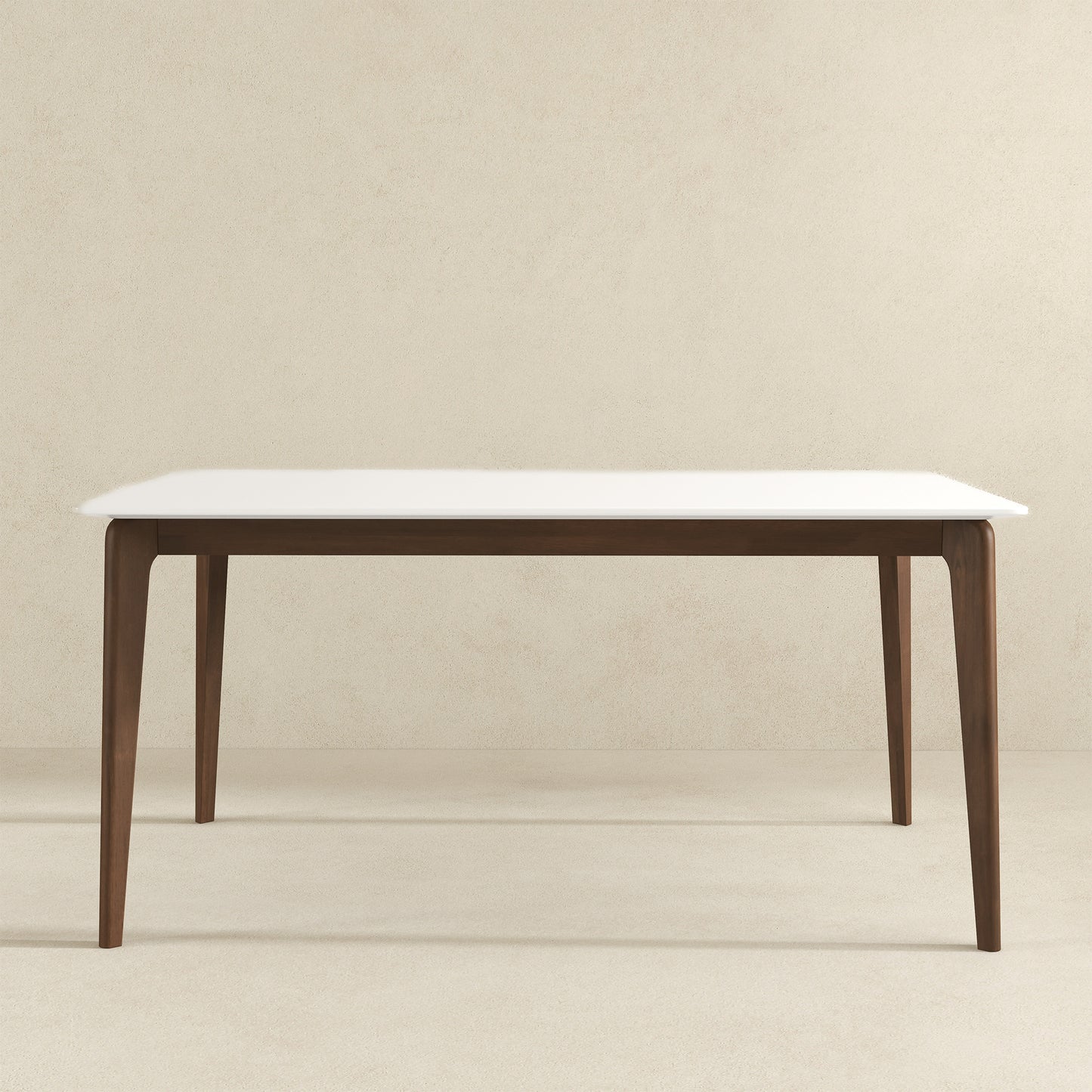 Lindsey Mid-Century Modern Solid Wood Dining Table With White Top And Walnut Legs, 59 Inches For Bedroom Hallway, Entryway