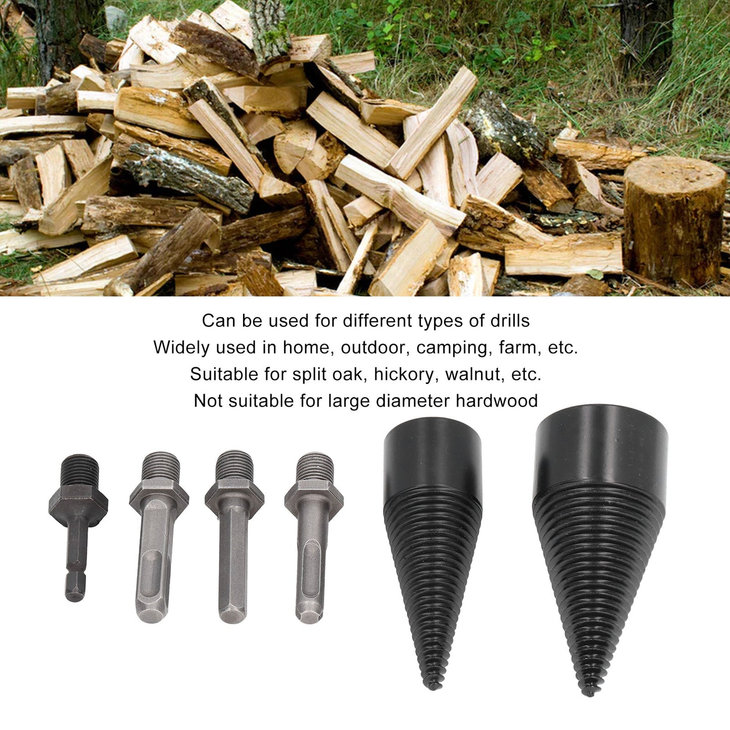 6 Pcs Wood Splitter Drill Bit 32mm 42mm Detachable Heavy Duty Splitting Cone Drill Bit With 4 Handles For Camping