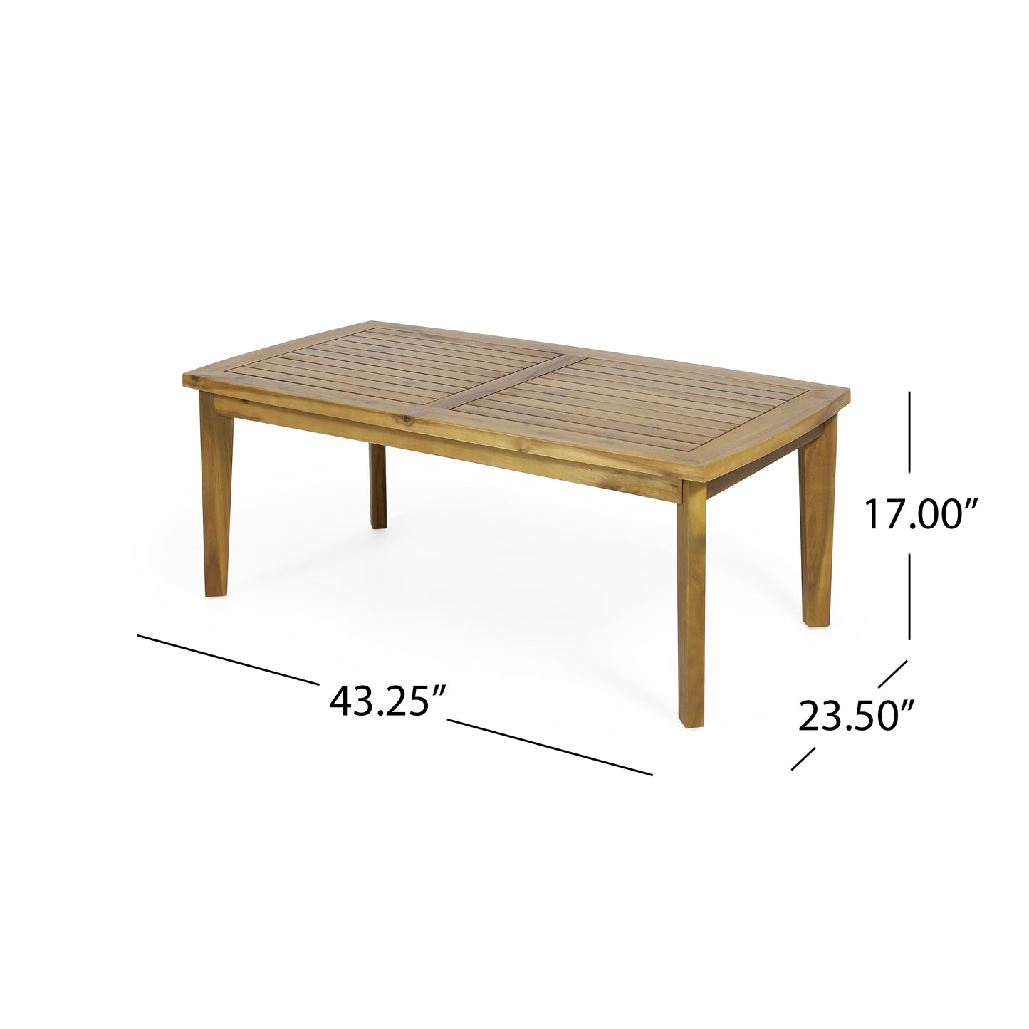 Outdoor Acacia Wood Rectangular Coffee Table, Teak, 43.25 W X 23.50 D X 17.00 H