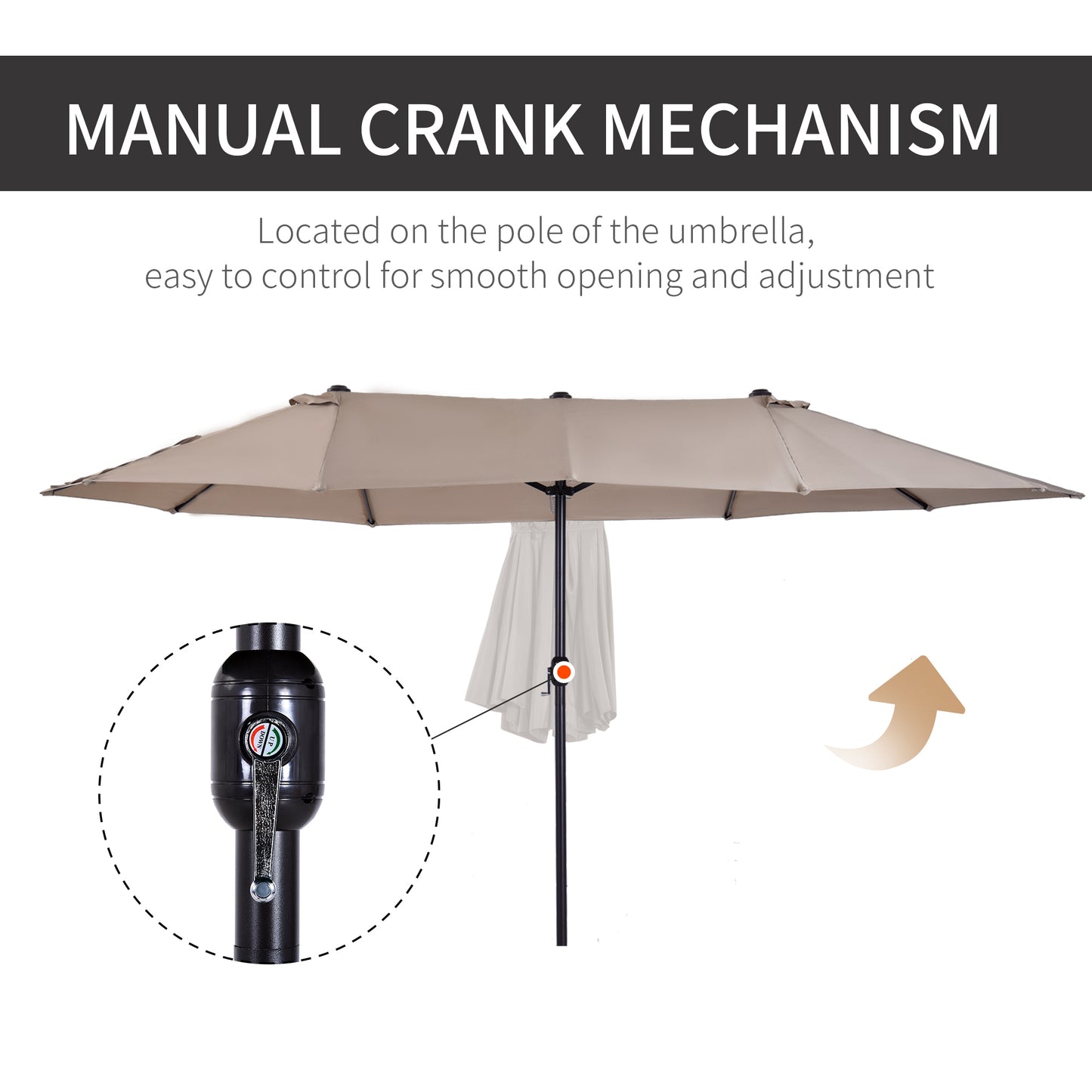 Patio Umbrella 15ft Double-Sided Outdoor Market Extra Large Umbrella With Crank Handle For Deck, Lawn, Backyard And Pool, Tan