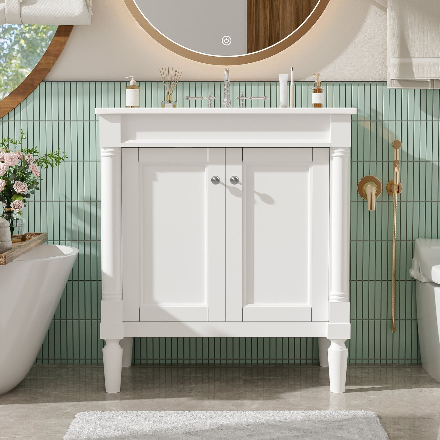30   Luxurious Bathroom Vanity Cabinet With Ceramic Sink Basin, 30-Inch, Storage Cabinet With Soft Close Doors And Solid Wood Legs