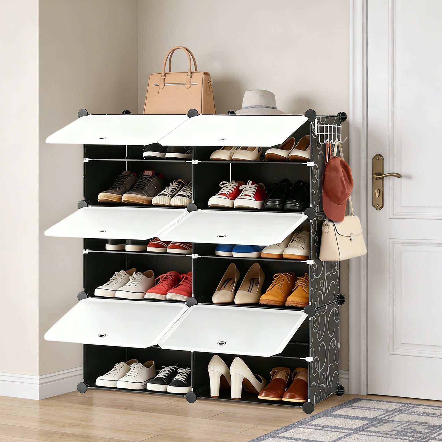 Shoe Rack Storage Cabinet, 8-layer Shoe Storage Cabinet With Door, Stackable And Detachable Shoe Storage Cabinet