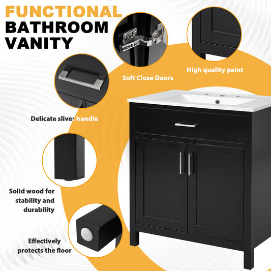 30-Inch  Bathroom Vanity With Ceramic Sink And Ample Storage - The Perfect Choice For Small Bathrooms