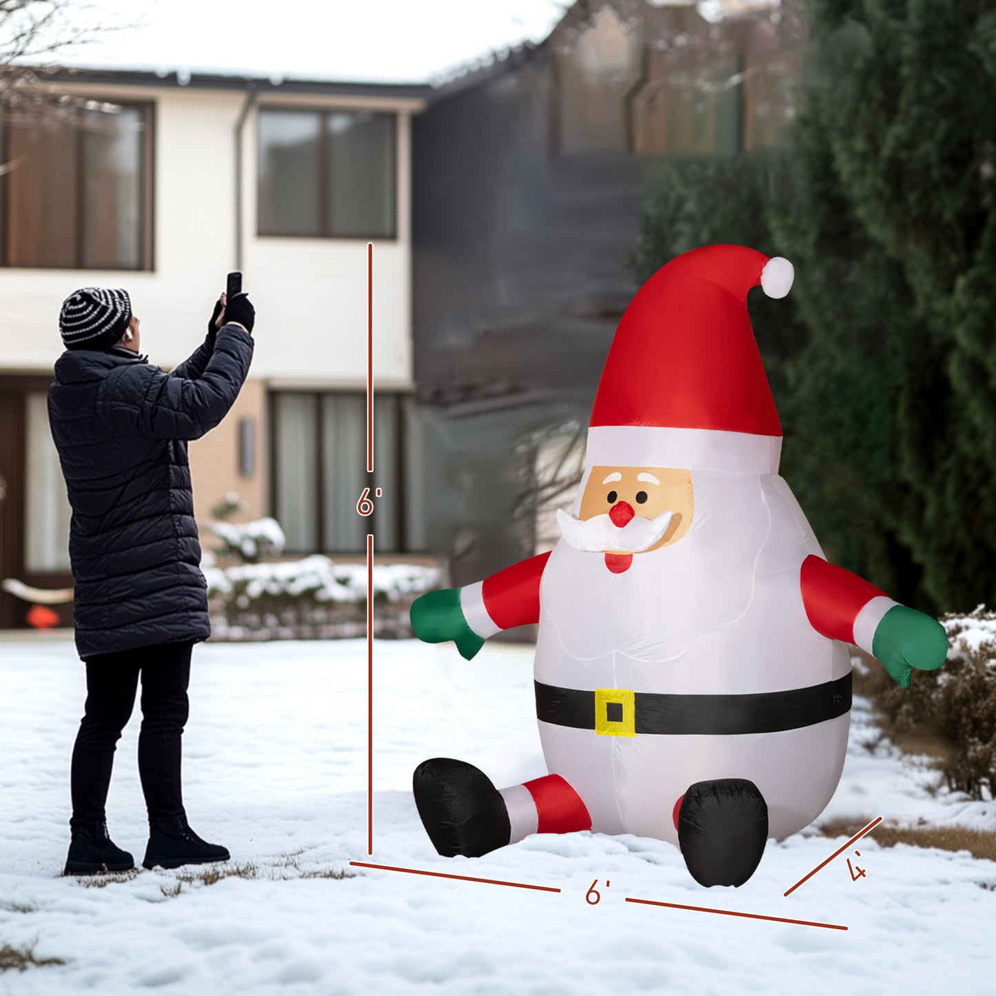 6' Blow-Up Outdoor Yard Display, Inflatable Christmas Santa Claus With Rotating Magic Ball Light For Garden Party