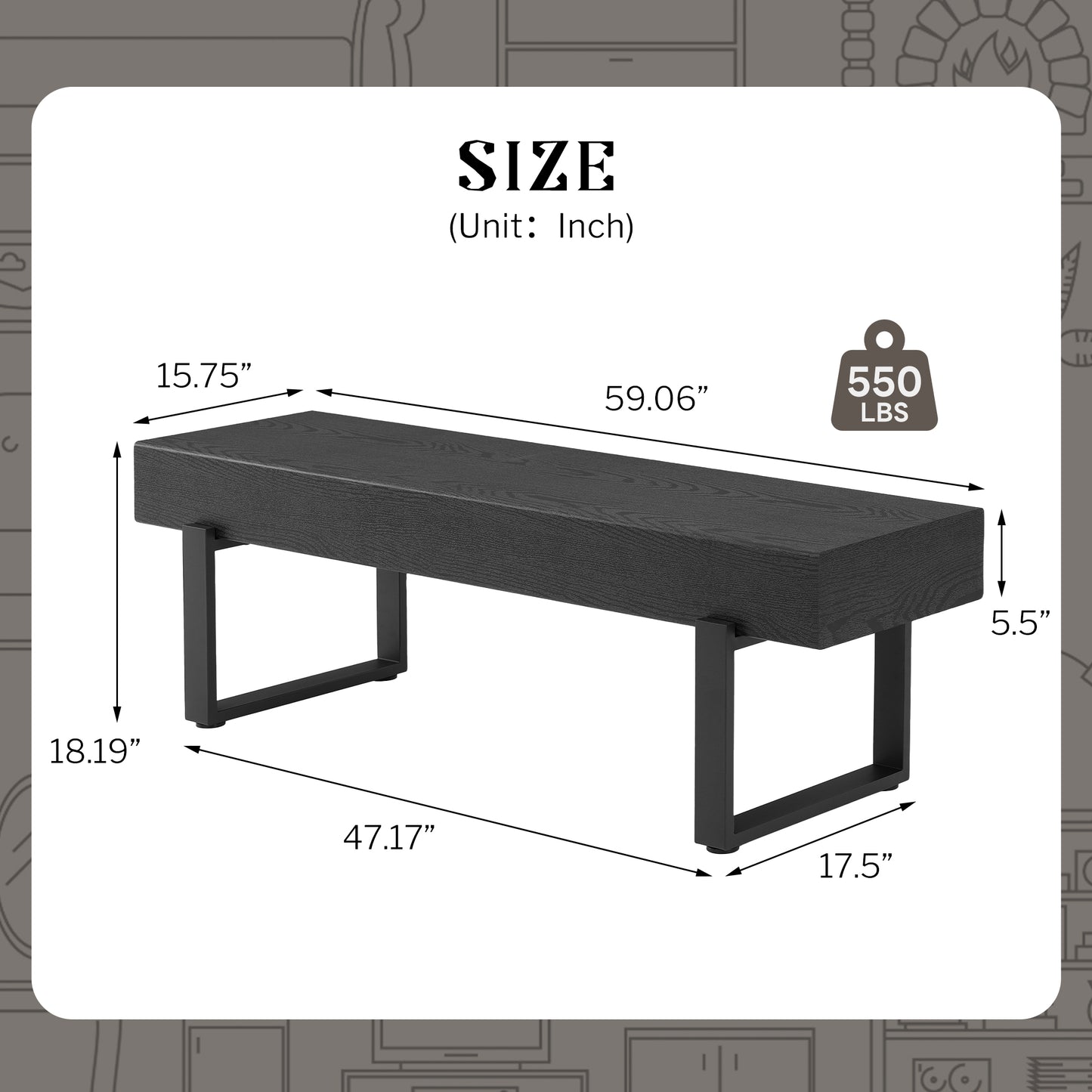 59  Wood Bench For Bedroom End Of Bed, Farmhouse Indoor Kitchen Table Benches,Versatile Modern Shoe Bench For Entryway, Black