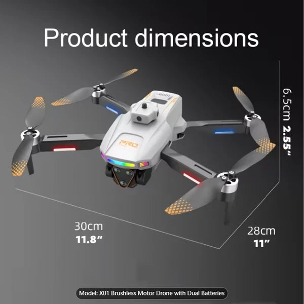 2026 New Foldable Quadcopter Drone X01 Features: 4.5-inch Independent Display Screen Triple Cameras USB Charging Remote Controller Motorized Adjustable Camera Real-time Screen Image Transmission 360°