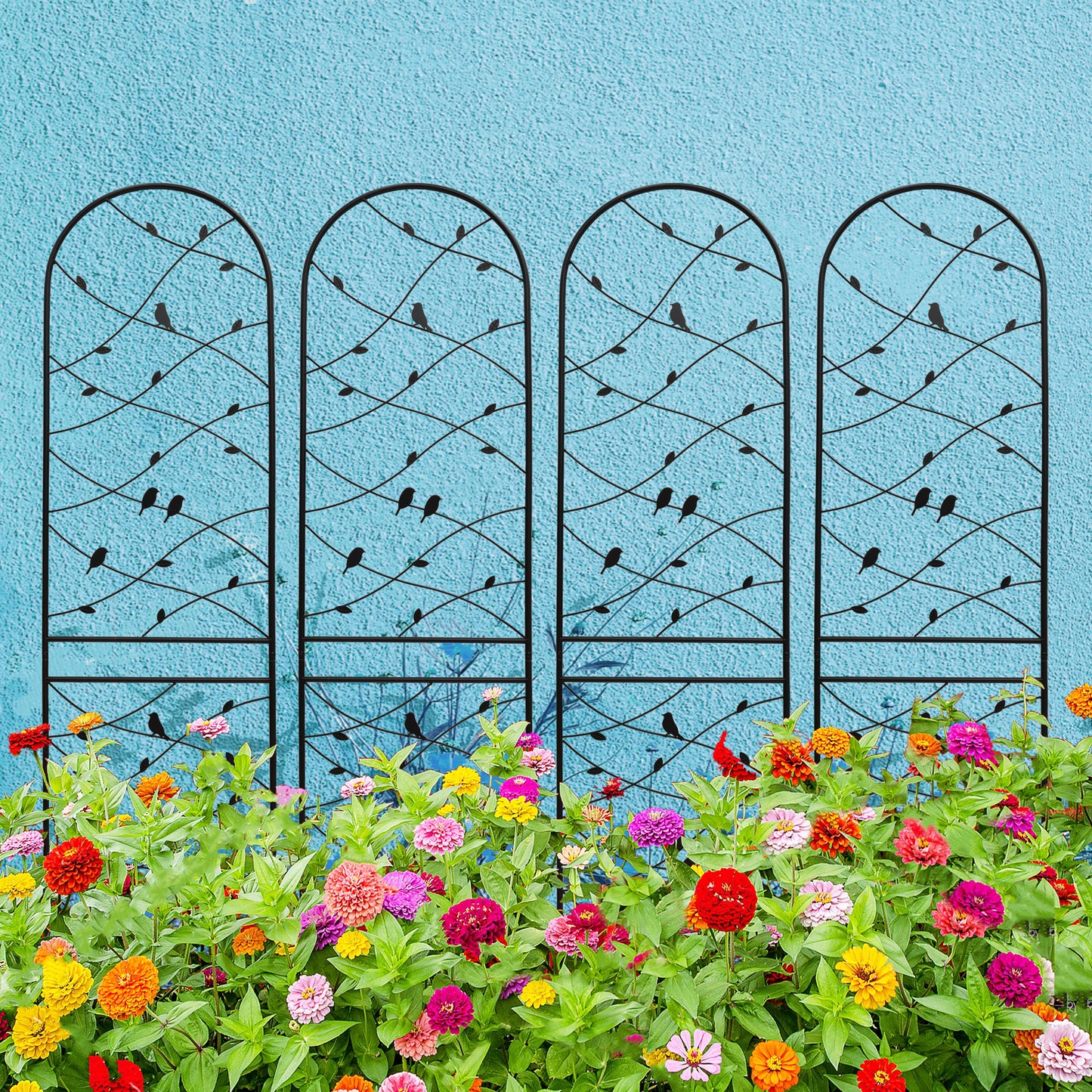 4 Pack Metal Garden Trellis 86.7  X 19.7  Rustproof Trellis For Climbing Plants Outdoor Flower Support Bird Deco Black