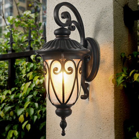 23in H 1-pack Classic Outdoor Wall Lantern, Black Vintage Wall Sconce With Bubble Glass, Weatherproof Exterior Light Fixture For Porch, Patio, And Entryway  Bulb Not Included