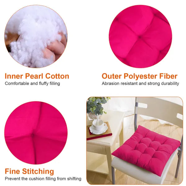 4Pcs Chair Cushion Pads Pillow 17.72x17.72x2.37in Soft Tie On Square Sitting Mats For Home Office Car Sitting Travel Thickened