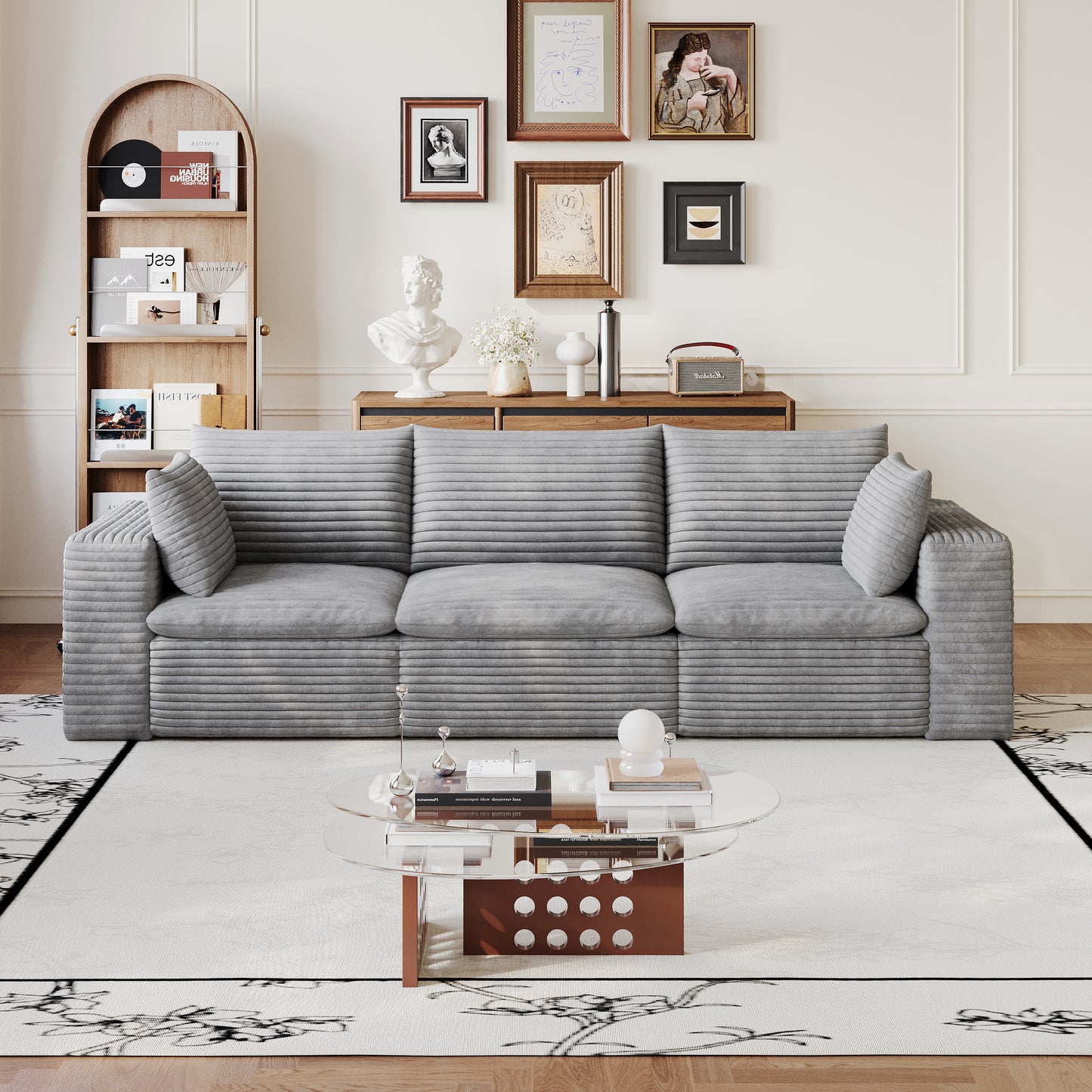 102  Cloud Sofa,Corduroy Fabric,Deep Seat Couches,Double-layer Design,Removable  Cushion,No Assembly, DIY Combination For Living Room, Bedroom,Conference Room ,Apartment,Grey