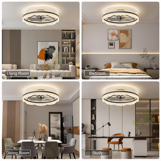 24  Quiet Ceiling Fan With Light   LED Crystal Flush Mount Fan Lamp With Hidden Blades And Natural Airflow, Perfect For Bedroom, Kids Room, Study Room