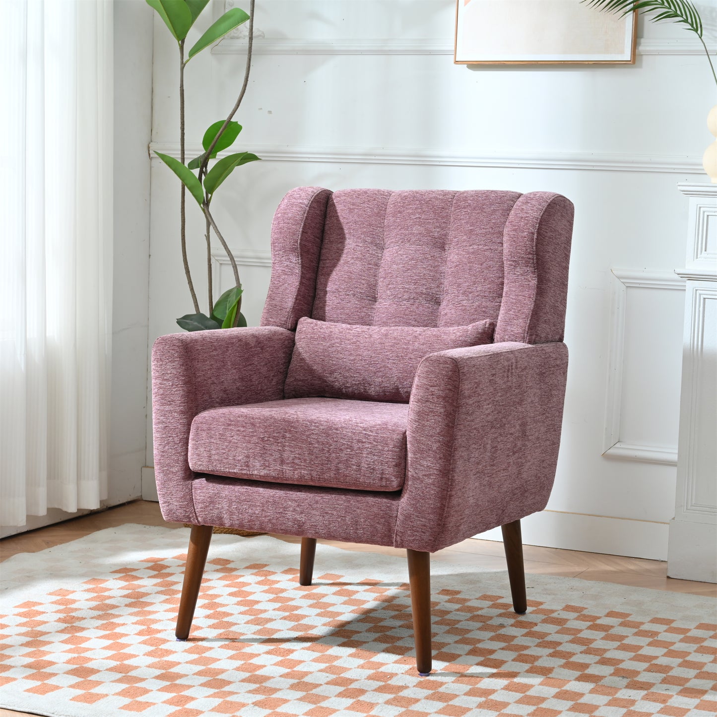 Modern Accent Chair,Chenille Living Room Lounge Chair W Throw Pillow,Comfy Reading Chair,Mid Century Living Room Chair, Lounge Arm Chairs Armchair For Living Room Bedroom Purple
