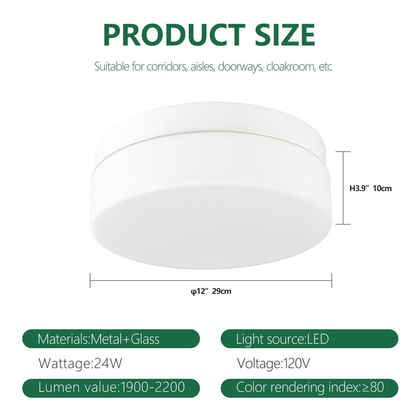 1 PACK LED Flush Mount Ceiling Light Fixture, Modern Kitchen Recessed Ceiling Lamp 24W 12 Inch Closet Round Surface For Bathroom Laundry Bedroom Hallway White